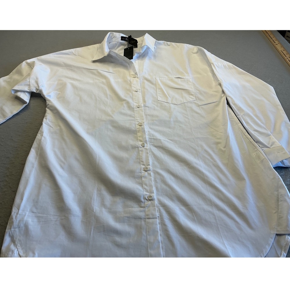 Anxo White Button Down Shirt Oversized Long Sleeve Pocket Top XL NWT